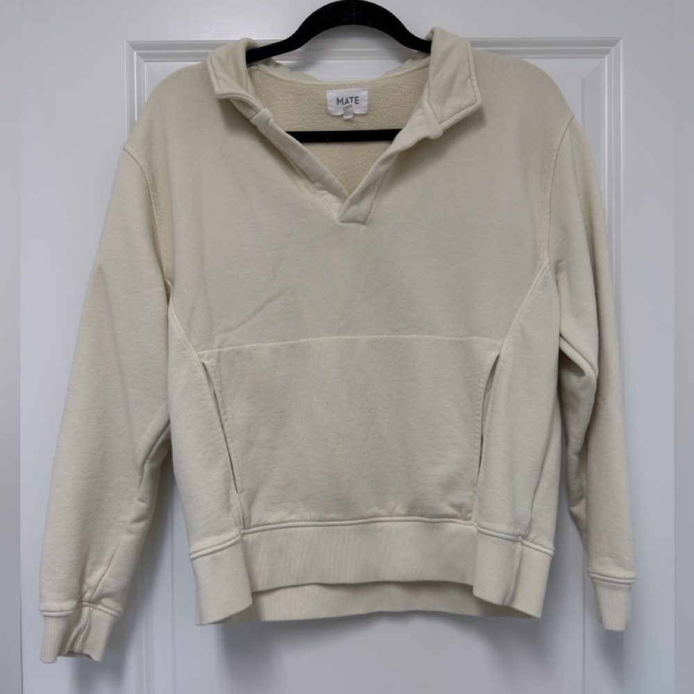 Mate the Label V-Neck Pullover Sweater in Bone, size XS